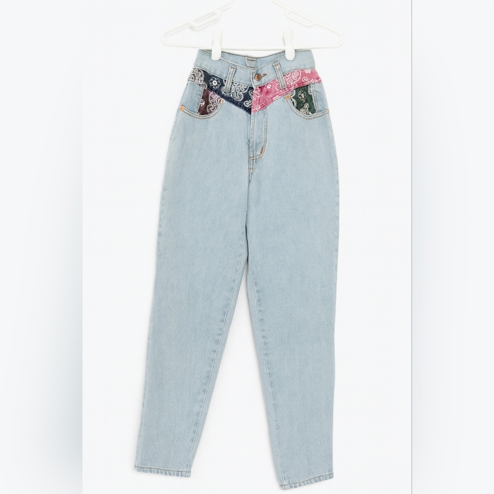 Vintage 90s STEEL Jeans Bandana Patchwork High Waisted Mom Jeans Size 3